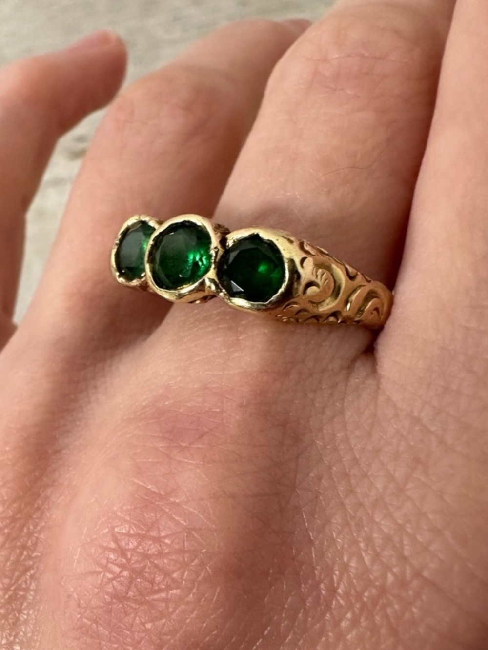 Antique Georgian 10k And Mine Cut Green Topaz Ring 10.25